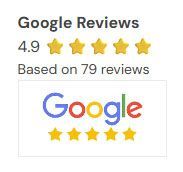 Google Reviews rating card: 4.9 stars based on 79 reviews with Google logo and five gold stars