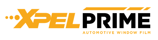 XPEL PRIME logo in orange and black on a white background, with small automotive window tinting text