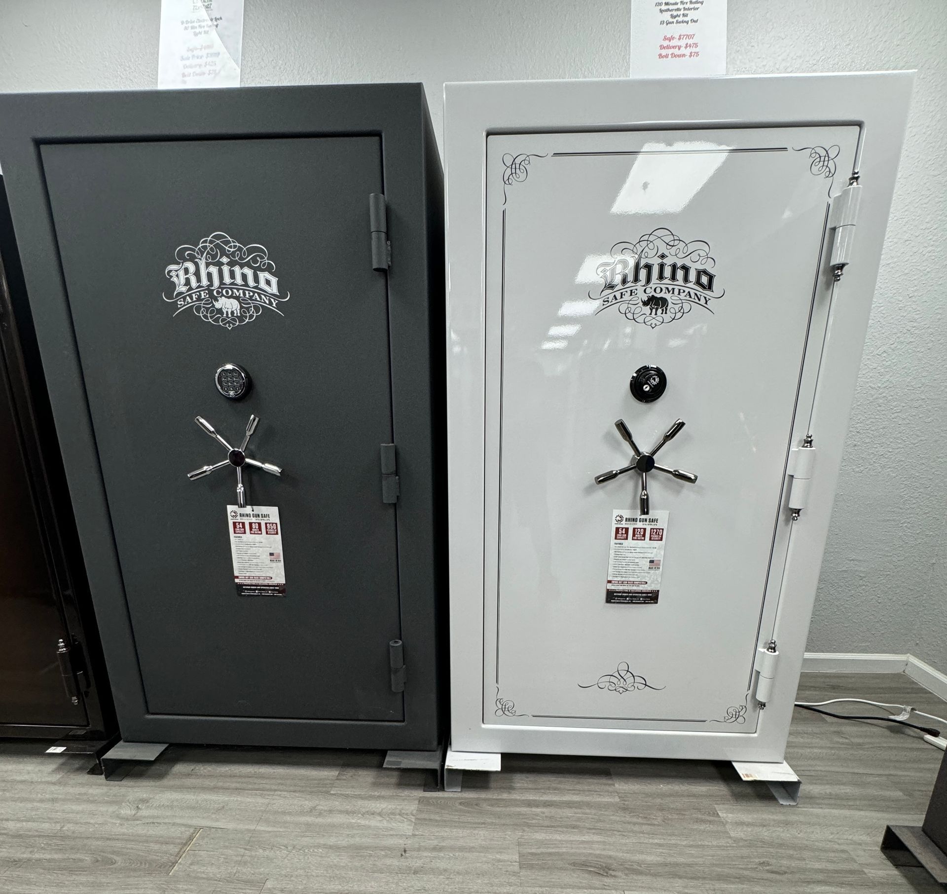Two rhino safes are sitting next to each other