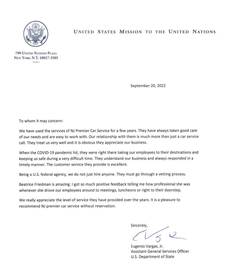 A letter from the United States Secretary of state to the United Nations