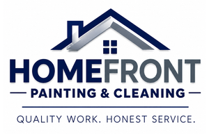 HOME FRONT Painting & Cleaning logo in blue and black text on a white background