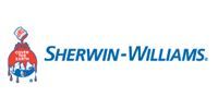 Sherwin-Williams logo with red paint can mascot and blue company name on white background