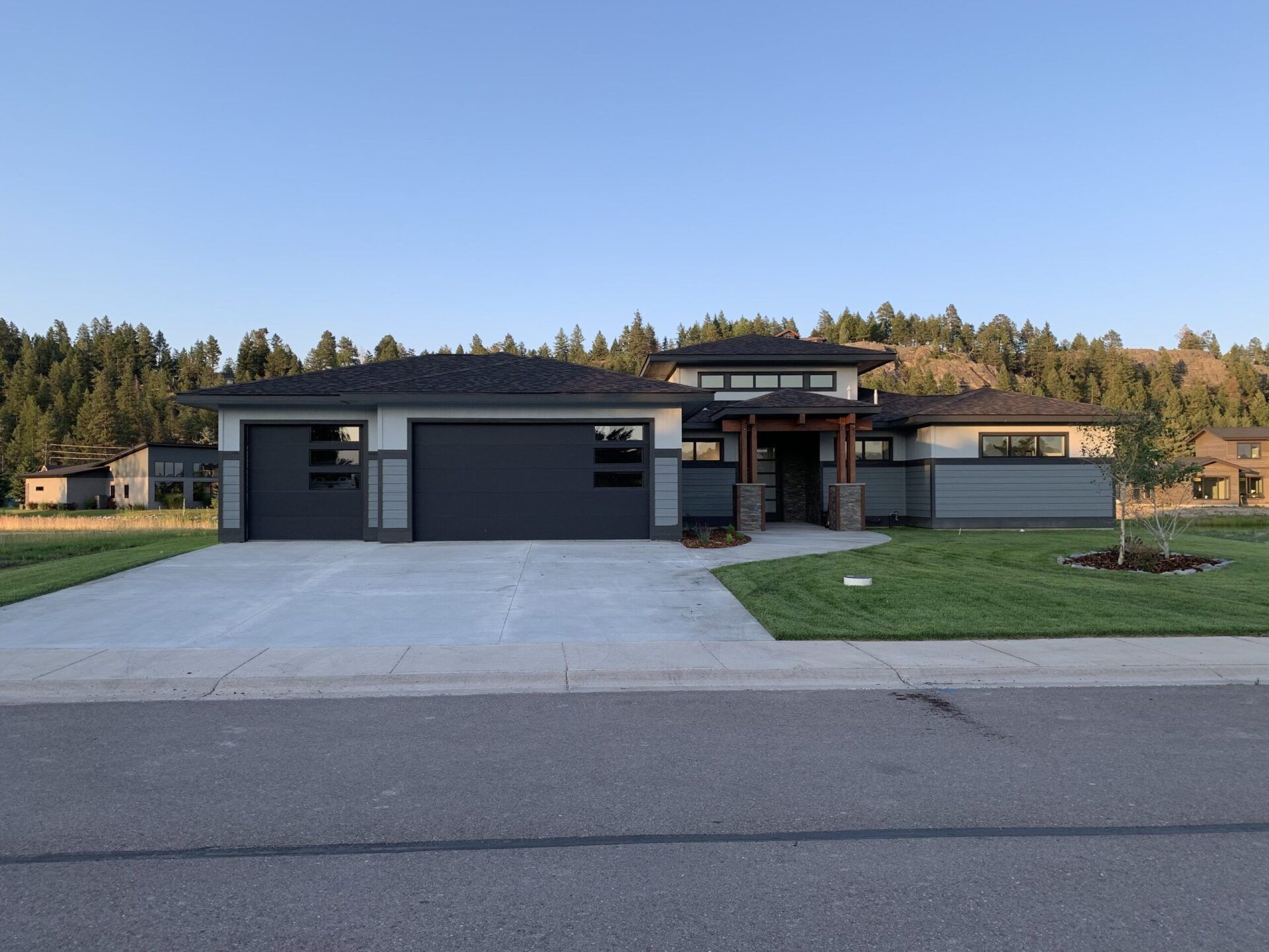 Modern house with steel garage door