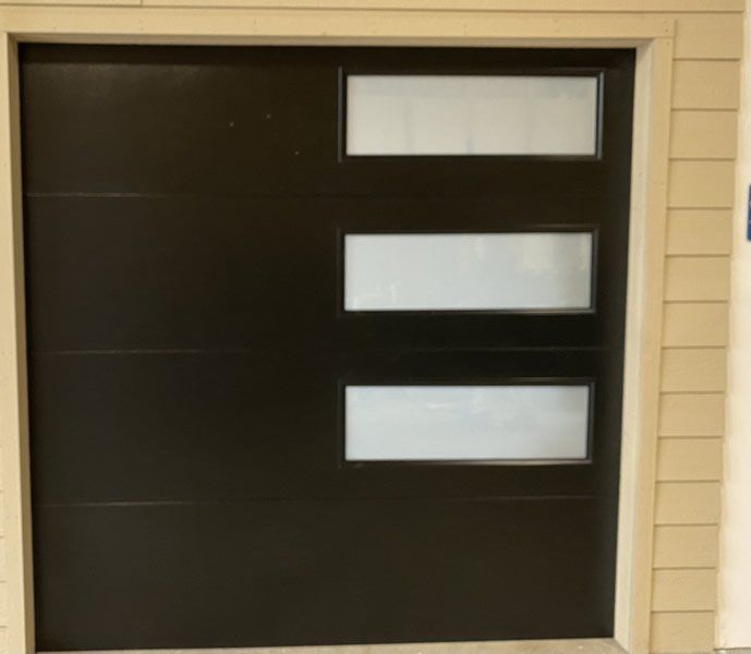 A black colored garage door