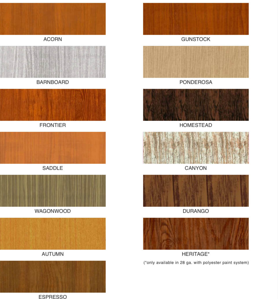 Color chart for Woodgrain metal wood doors
