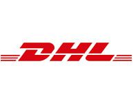 Red DHL logo with yellow stripes on a white background