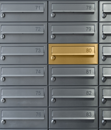 Mailboxes numbered 71–83, with mailbox 80 highlighted in gold.