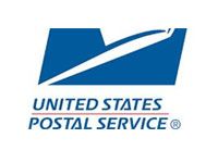 United States Postal Service logo with blue stylized eagle and text on a white background