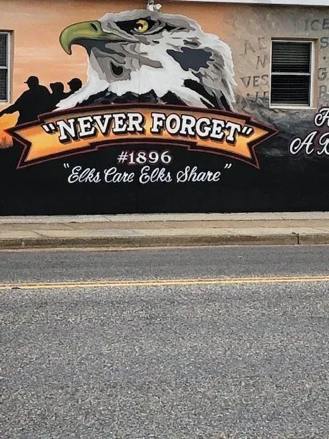 Mural of an eagle and the words 