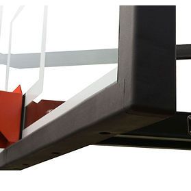 A close up of a basketball hoop on a white background.