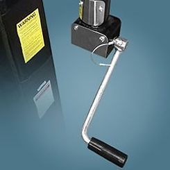 A close up of a crank handle on a lift.