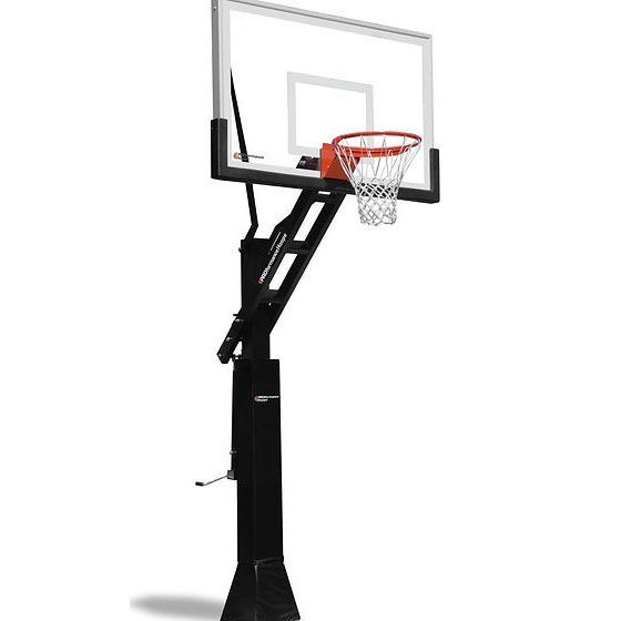 A basketball hoop with a ball in it on a white background.