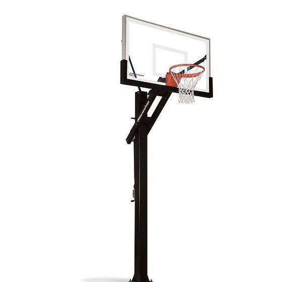 A basketball hoop with a basketball in it on a white background.
