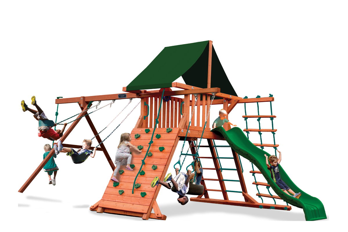 A drawing of a playground with a slide and swings