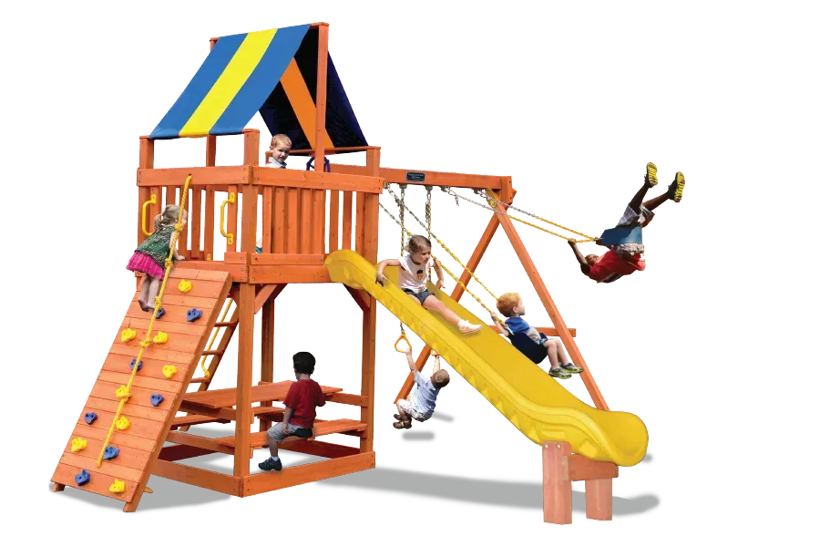 A drawing of a playground with a slide and swings