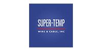 Blue square logo reading “SUPER-TEMP” with smaller text “WIRE & CABLE, INC.”