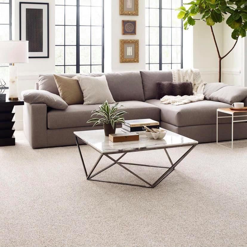 A living room with a couch and a coffee table