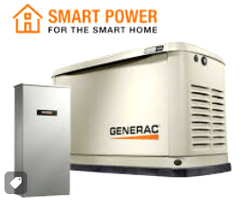 Generac generator with text that says smart power for the smart home