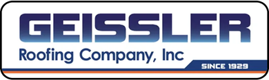 The Geissler Roofing Company, Inc. logo in blue, featuring the text "SINCE 1929" on a stylized blue and orange bar.