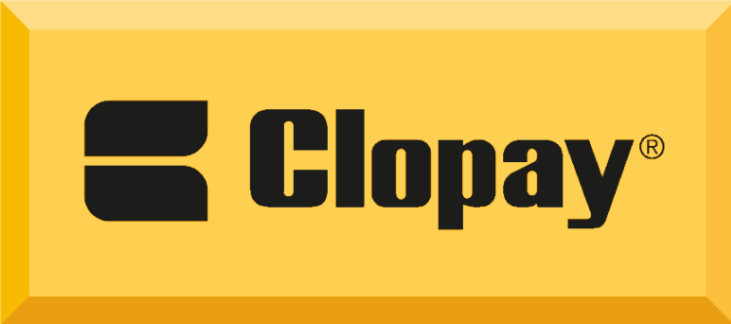 A yellow sign with the word clopay on it