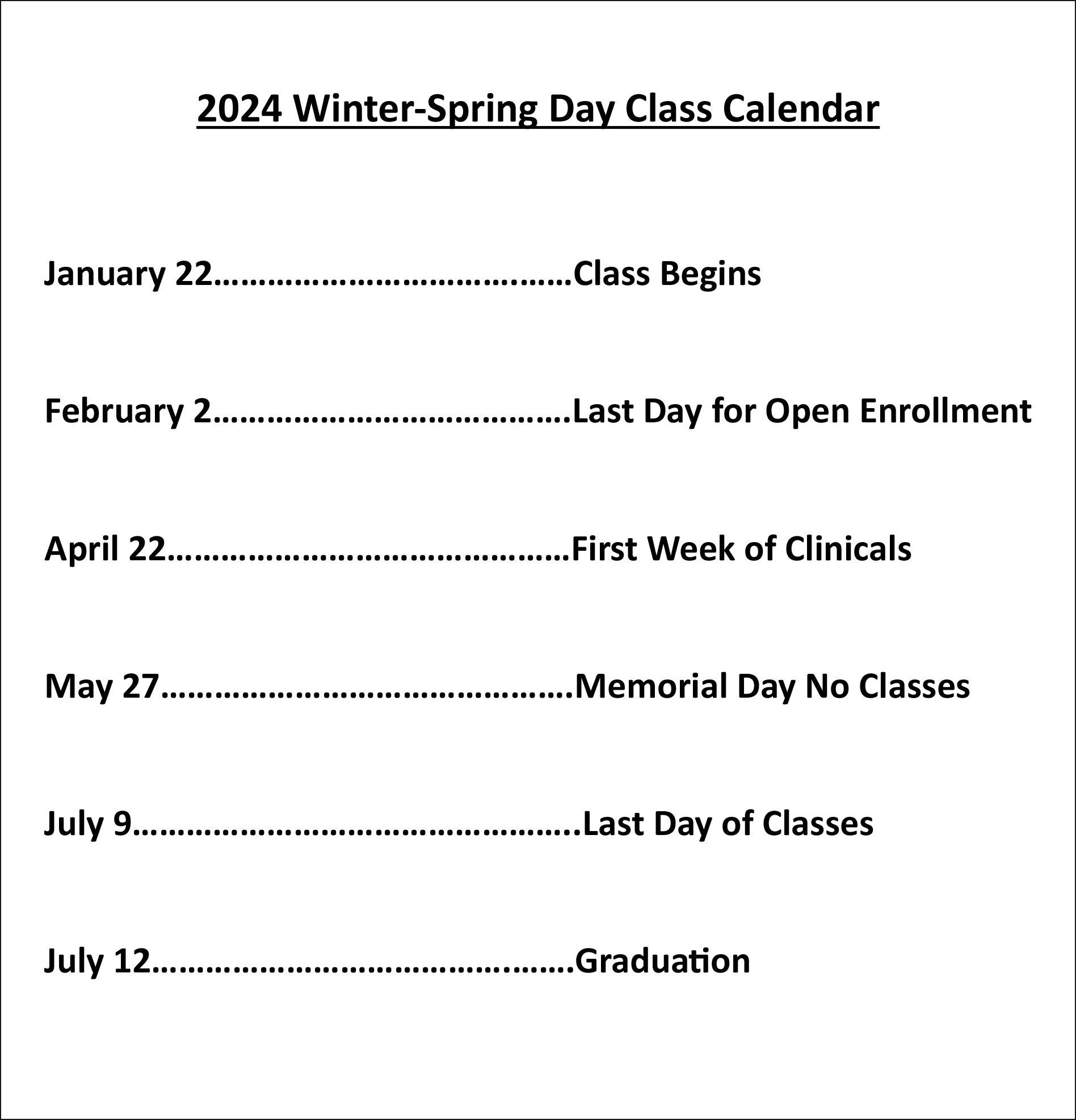 Essentials School of Massage 2024 Winter-Spring Day Classes Calendar