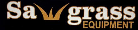 Savgrass Equipment logo with tan text and a stylized wheat emblem on a black background