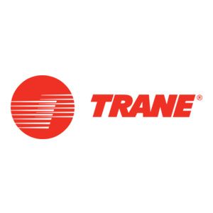 Trane logo in red with a circular striped icon and bold italic wordmark on a white background