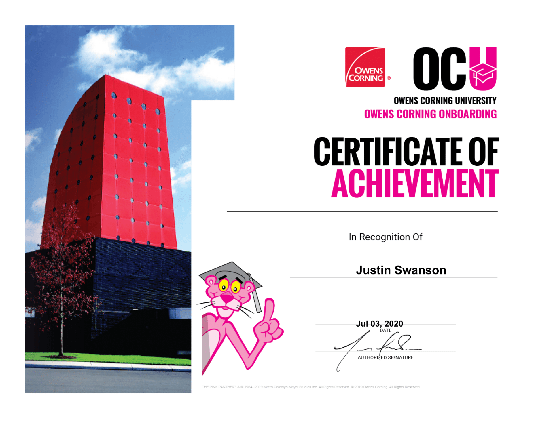 Certificate of achievement