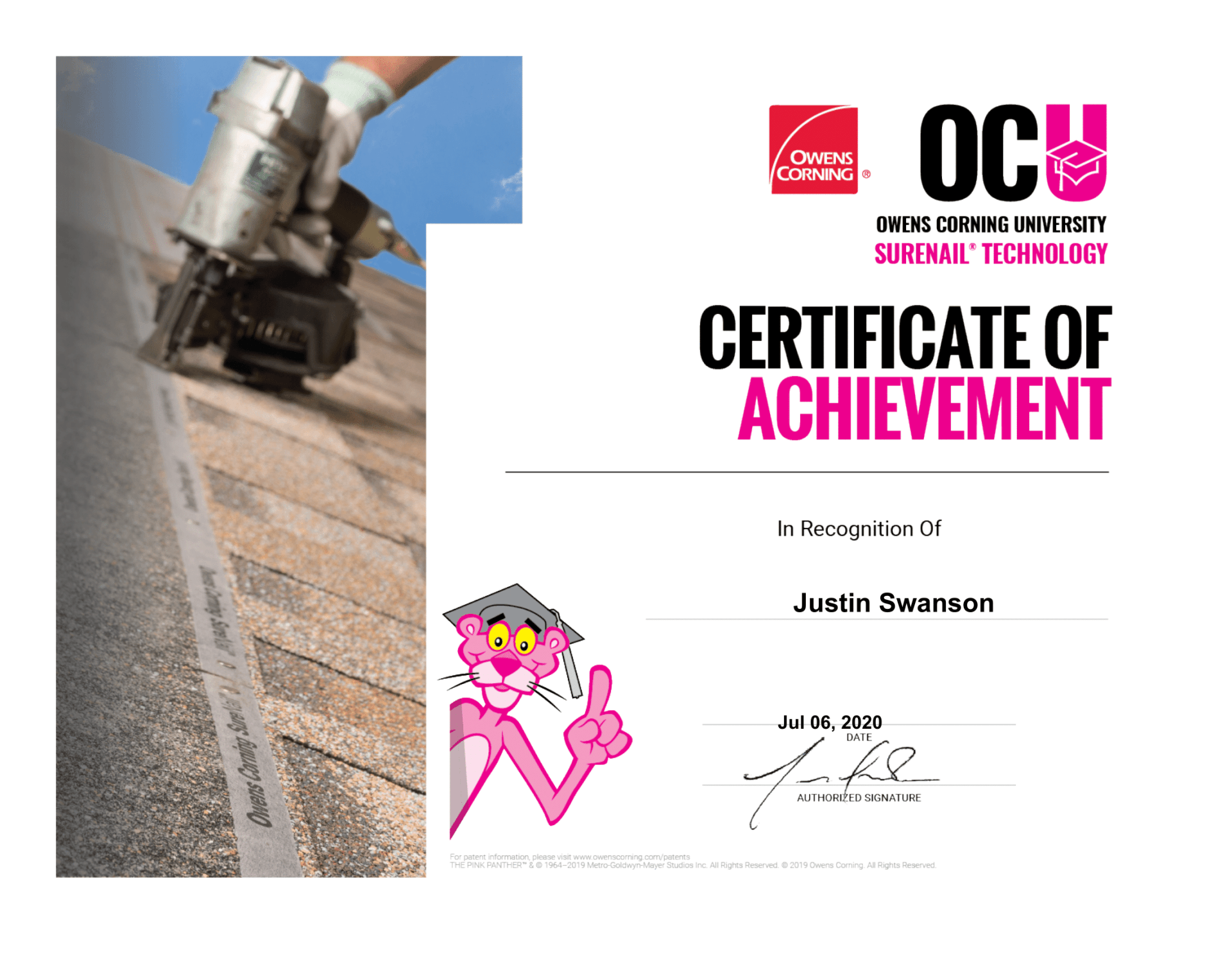 Certificate of achievement