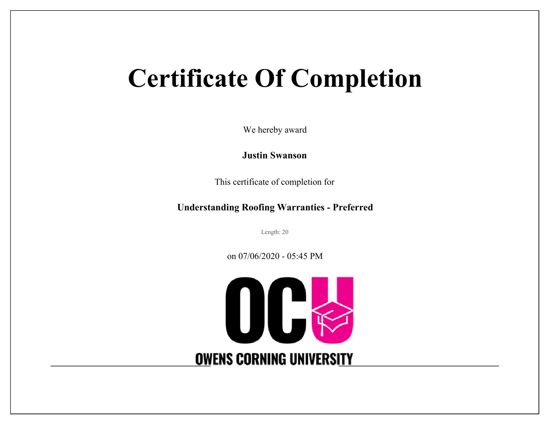 Certificate of completion