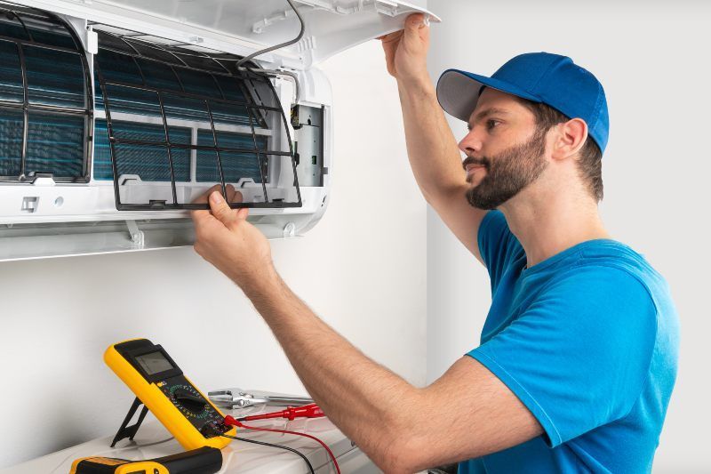 Technician Examining Air Conditioner in Volusia & Flagler Counties, FL