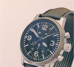 Black wrist watch with leather strap