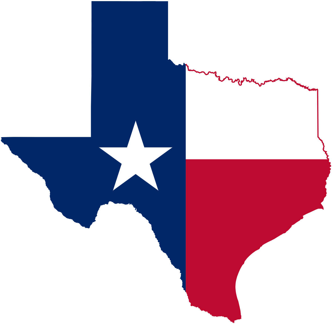A map of texas with a white star on it