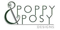 Poppy & Posy Designs logo in black and white with stylized flowers and cursive lettering