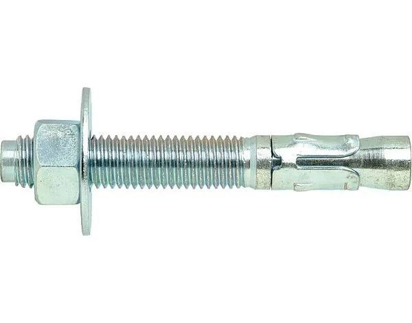 Metal anchor bolt with nut and washer, shown on a white background.