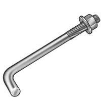 Metal L-shaped bolt with threaded end and washer on a white background
