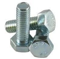 Three silver hex bolts arranged in a small pile on a white background