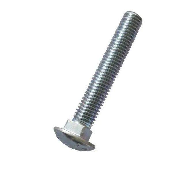 Silver threaded bolt with a hex nut and washer on a white background