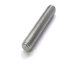 Silver threaded metal screw on a white background