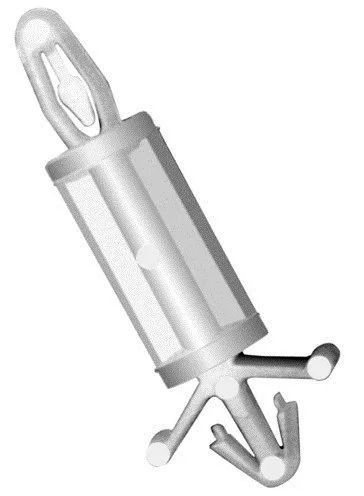 Silver metal anchor with a looped top and three-pointed base, shown on a white background