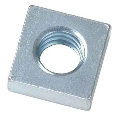 Square silver metal nut with a threaded center hole