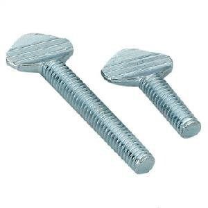 Two silver metal bolts with flat heads on a white background