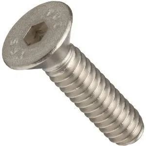 Stainless steel hex socket flat-head screw on a white background