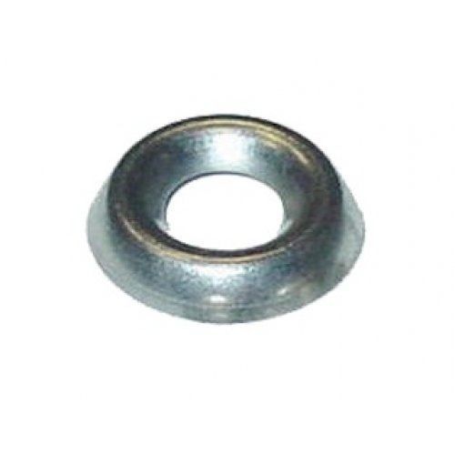 Metal washer with a raised, domed edge on a white background