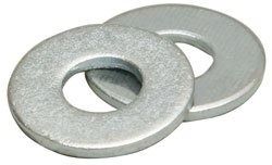 Two silver metal washers overlapping on a white background