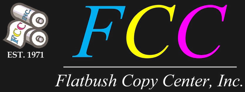 Logo for Flatbush Copy Center, Inc. with the letters "FCC" in cyan, yellow, and magenta.