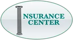 Insurance Center logo with green text and a gray column inside an oval border