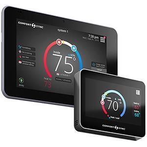 Two thermostats are sitting next to each other on a white background.