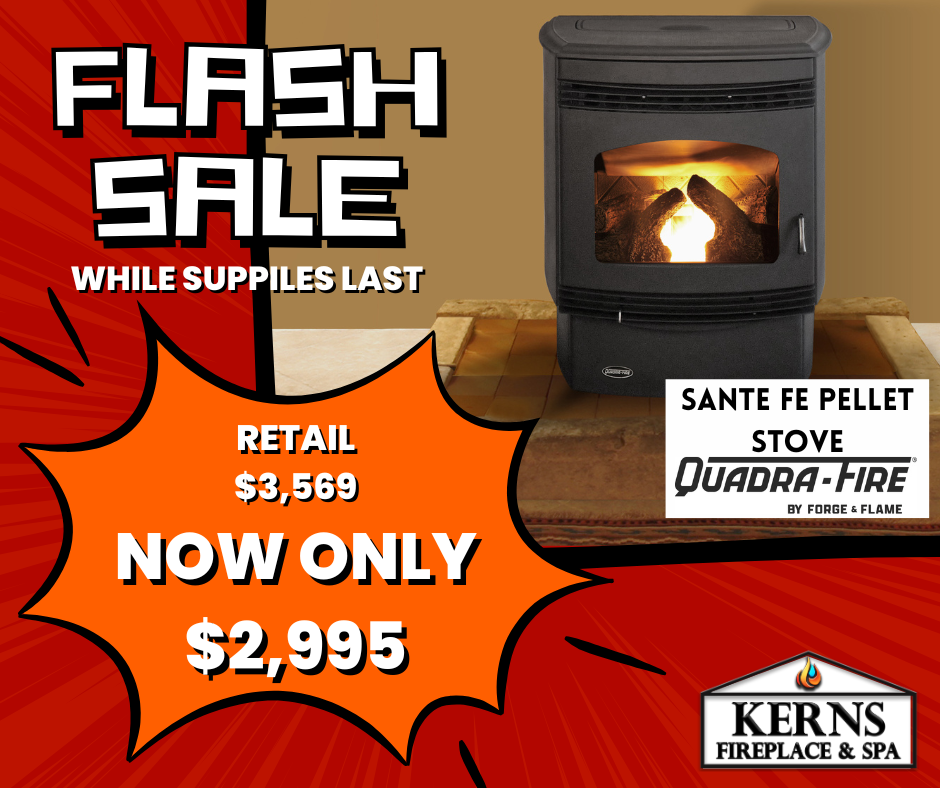 Flash sale ad for a Quadra-Fire Santa Fe pellet stove.