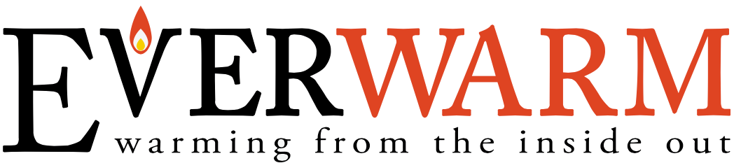 Everwarm logo with text and flame graphic, warming from the inside out.